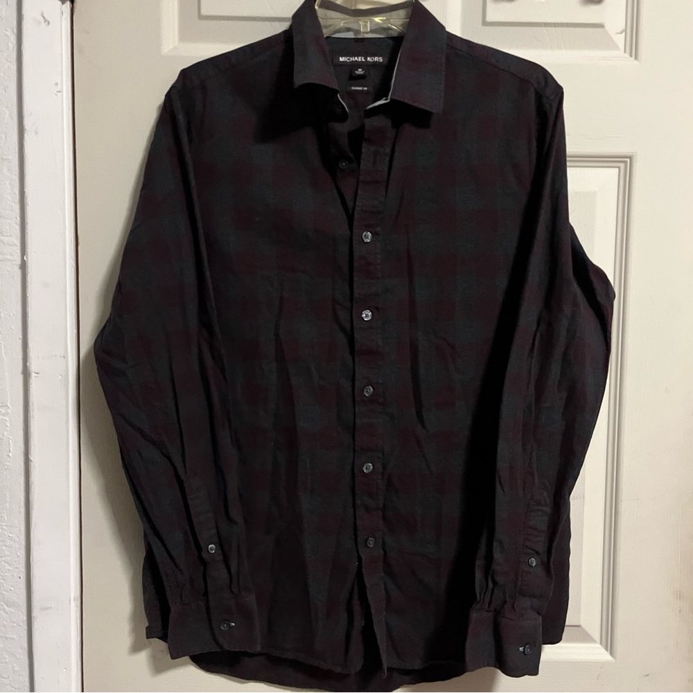 Michael Kors Gray Long Sleeve Plaid Button Down Classic Fit Shirt Mens Medium